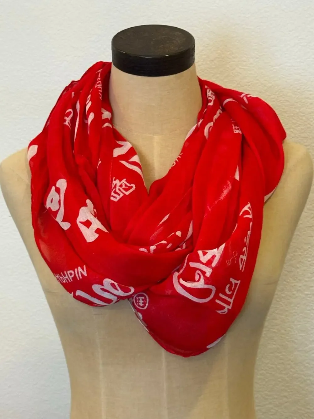 Coca Cola Multiple Languages Infinity Scarf Shawl Red Logo